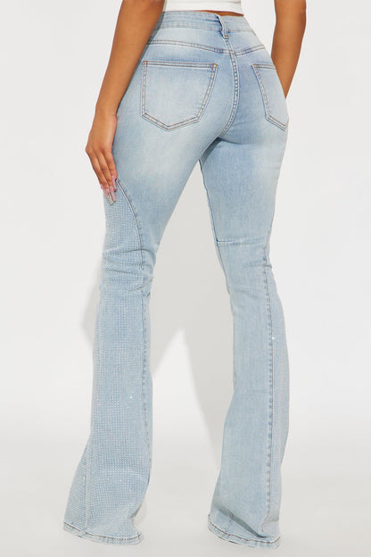 Ritzy Embellished Flare Leg Jeans - Light Wash