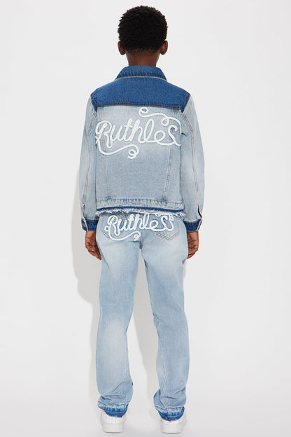 Mini Ruthless Back Hit Denim Trucker Jacket - Light Blue Wash