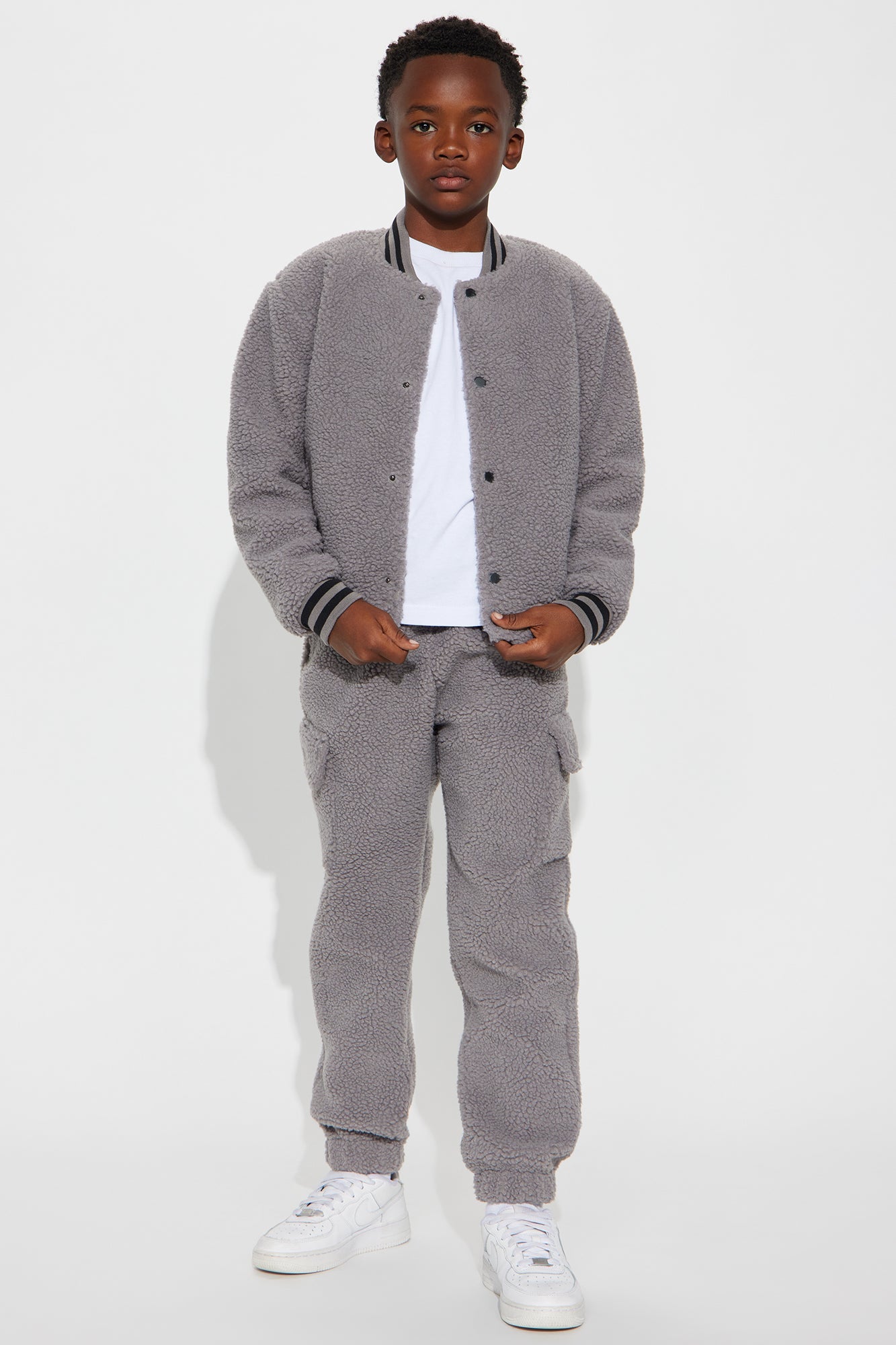 Mini Teddy Varsity Sherpa Jacket - Grey