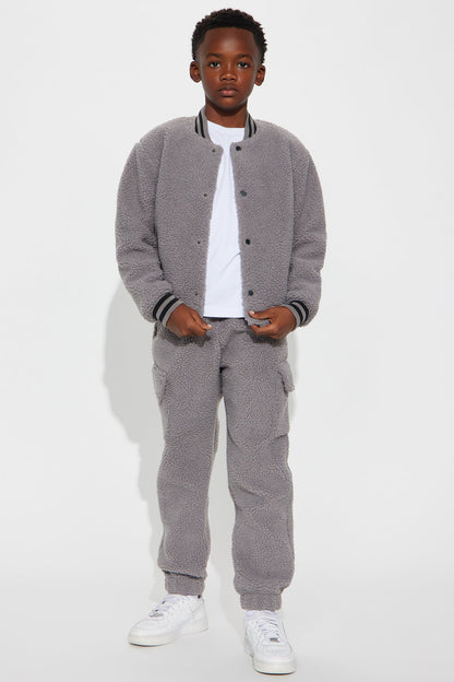 Mini Teddy Varsity Sherpa Jacket - Grey