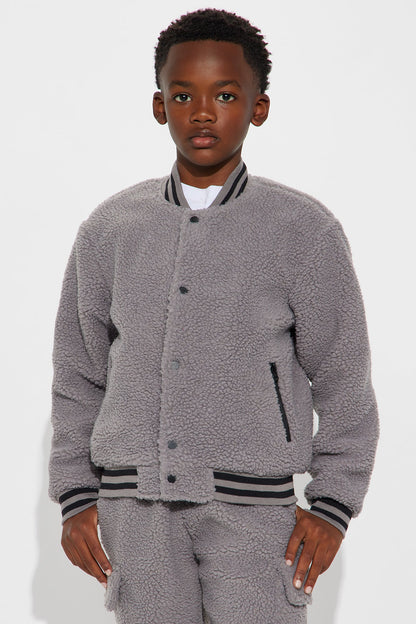 Mini Teddy Varsity Sherpa Jacket - Grey