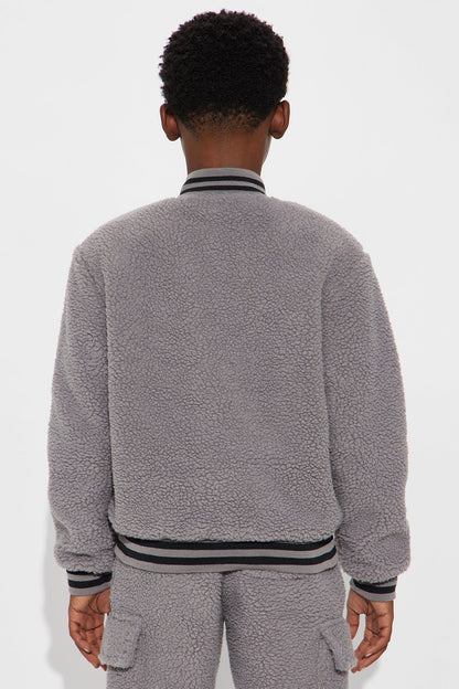 Mini Teddy Varsity Sherpa Jacket - Grey
