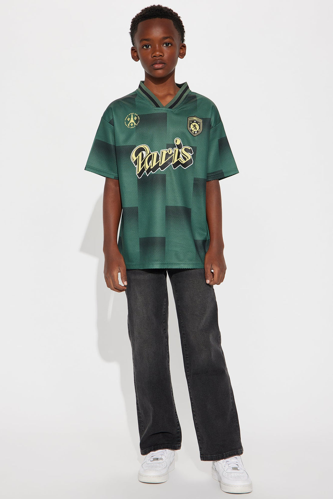 Mini Checkered Paris Short Sleeve Soccer Jersey - Green/combo