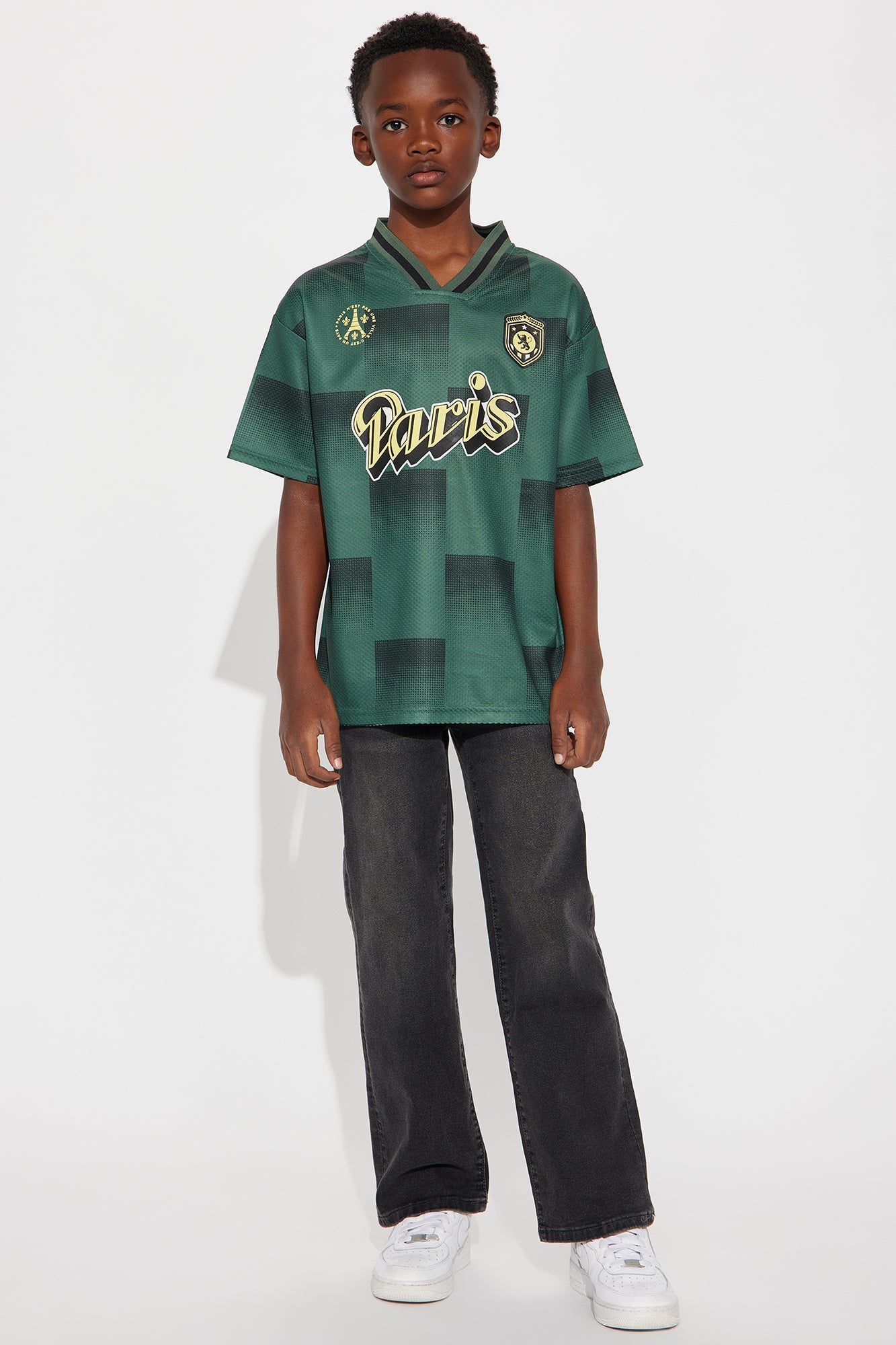 Mini Checkered Paris Short Sleeve Soccer Jersey - Green/combo