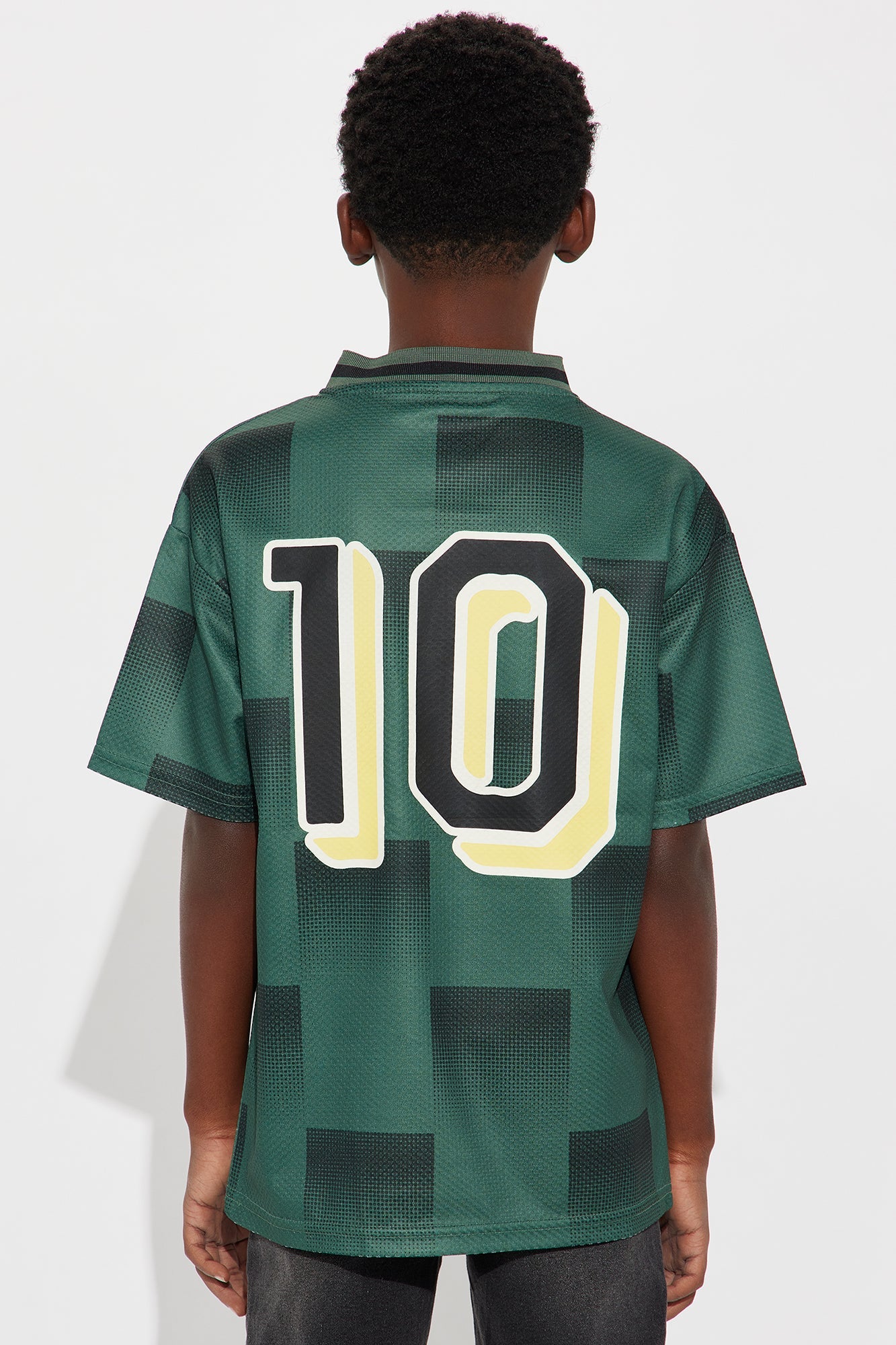 Mini Checkered Paris Short Sleeve Soccer Jersey - Green/combo