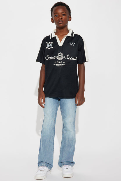 Mini Saints Social Johnny Collar Soccer Jersey - Black