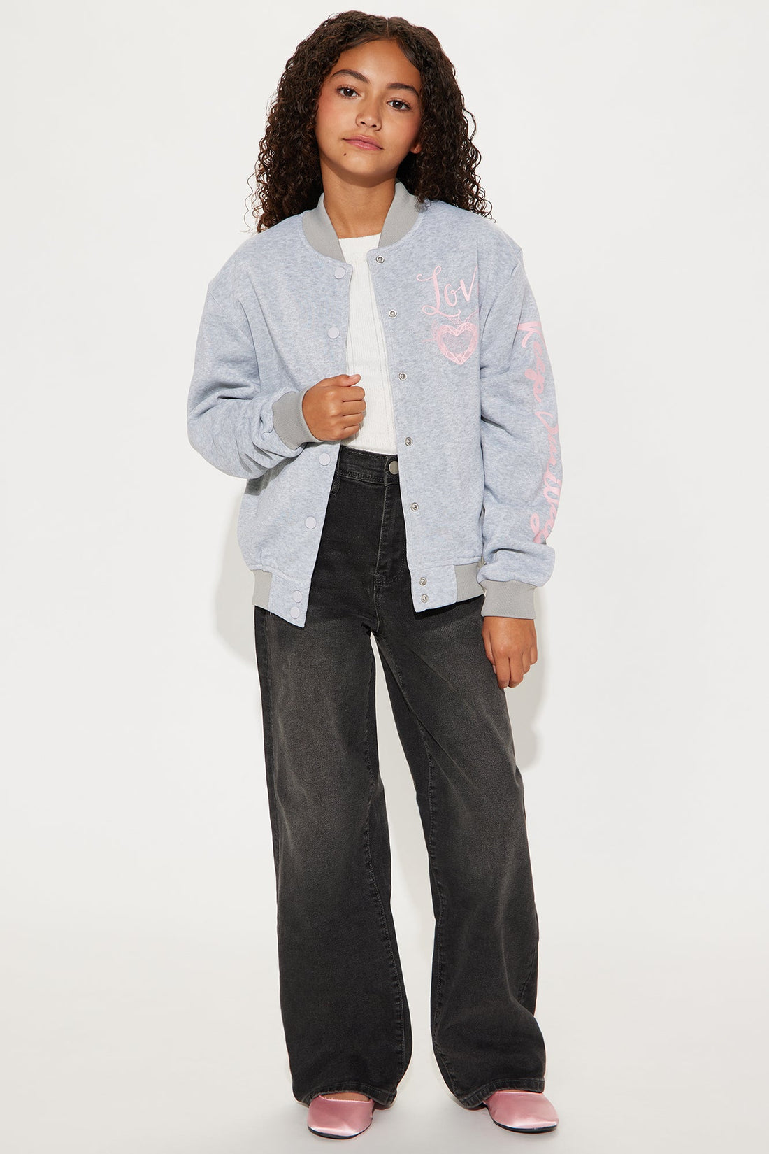 Mini Keep Smiling Love Bomber Jacket - Heather Grey