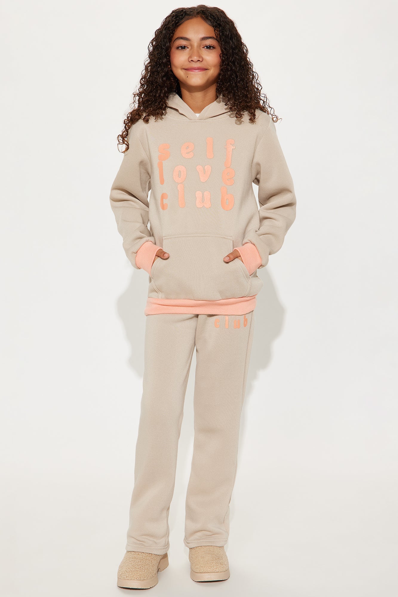 Mini Self Love Club Hoodie And Pant Set - Khaki