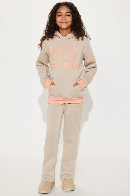 Mini Self Love Club Hoodie And Pant Set - Khaki