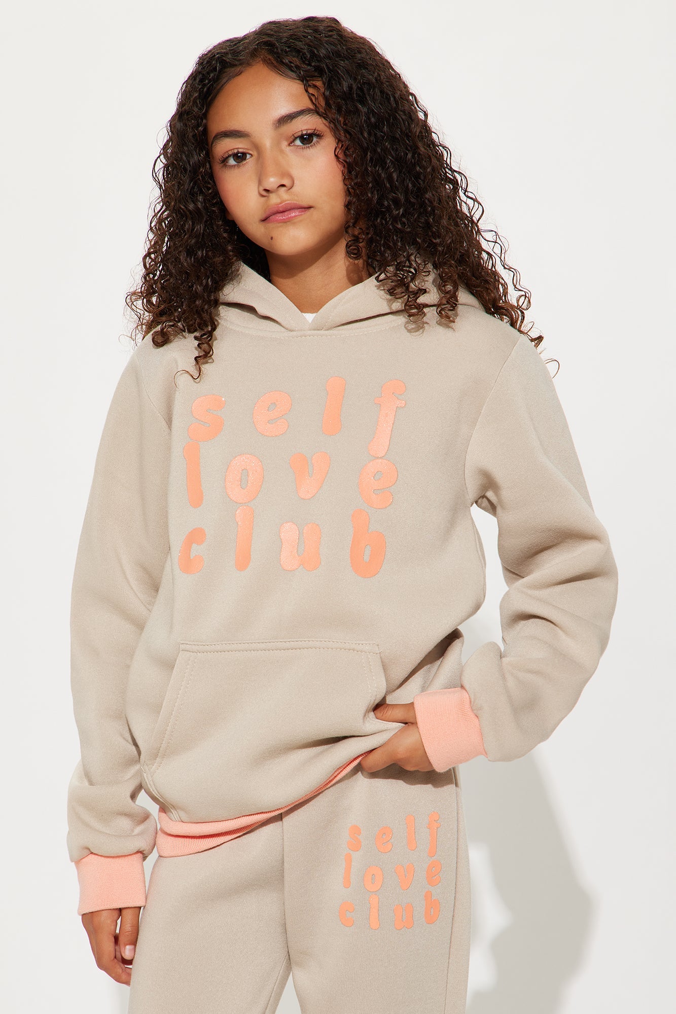 Mini Self Love Club Hoodie And Pant Set - Khaki