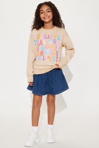 Mini I Believe That God Is Good Crew Neck Sweatshirt - Sand