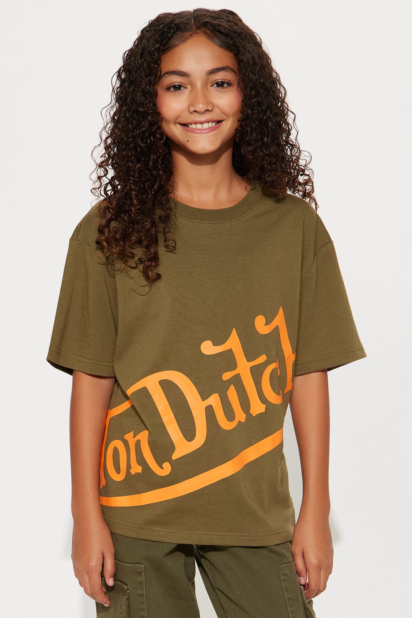 Mini Von Dutch Diagonal Logo Oversized Tee - Olive