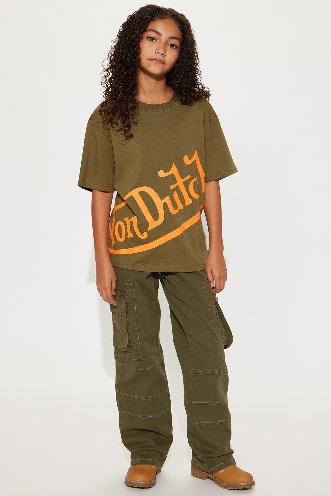 Mini Von Dutch Diagonal Logo Oversized Tee - Olive
