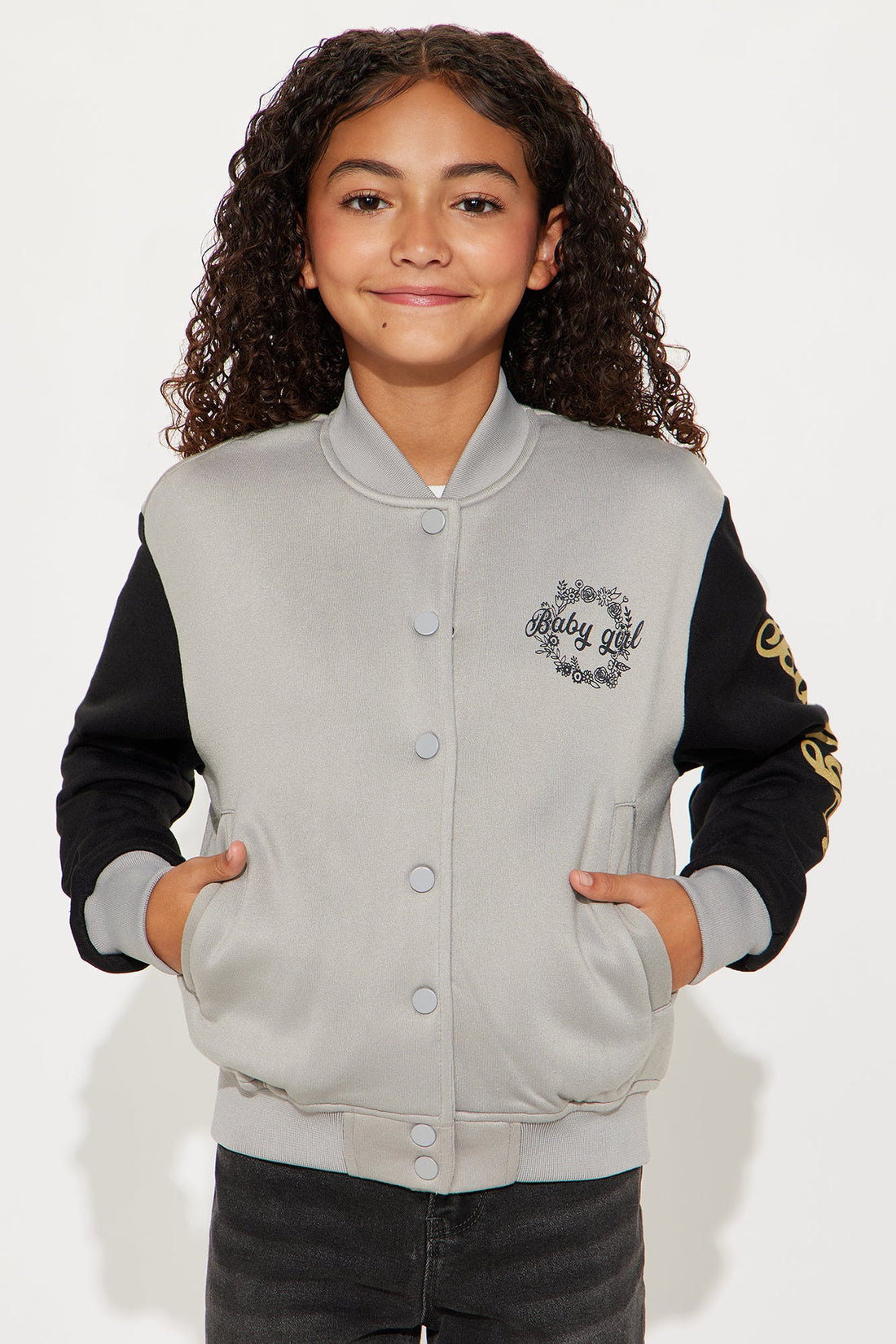 Mini Baby Girl Bomber Jacket - Heather/Combo