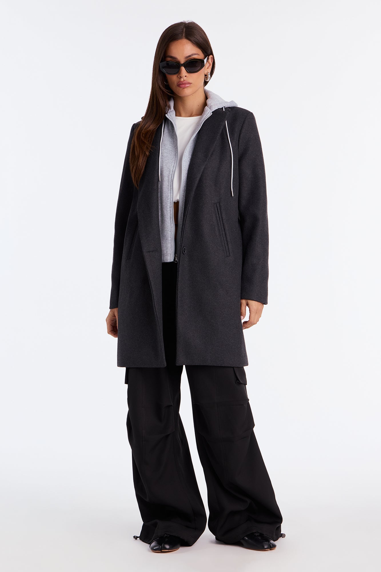 Desiree Hooded Two-fer Coat - Black/combo