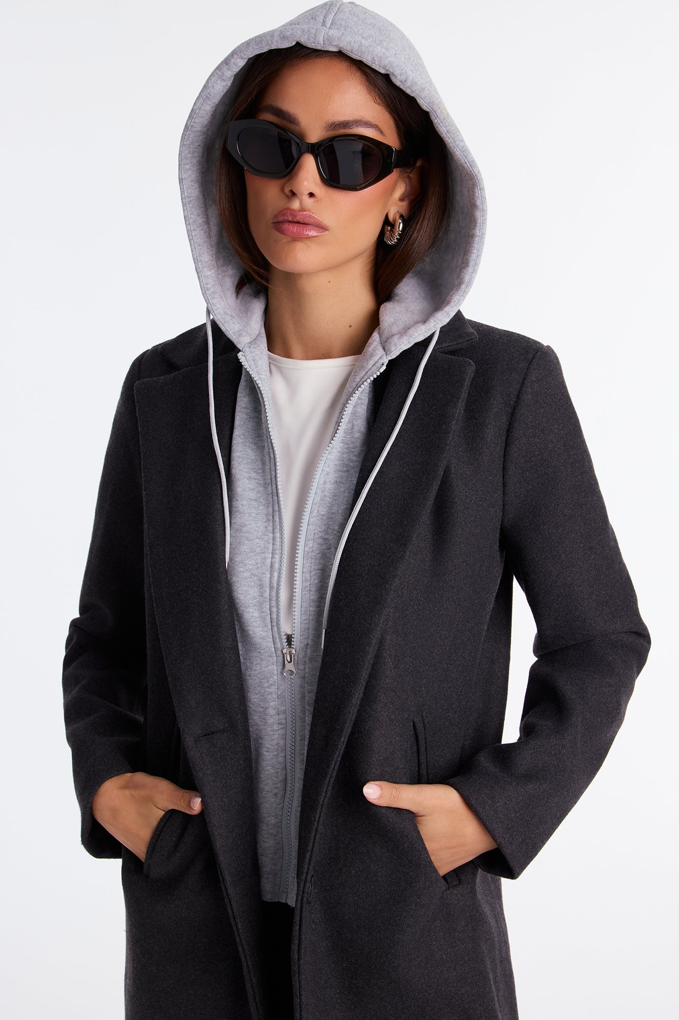 Desiree Hooded Two-fer Coat - Black/combo