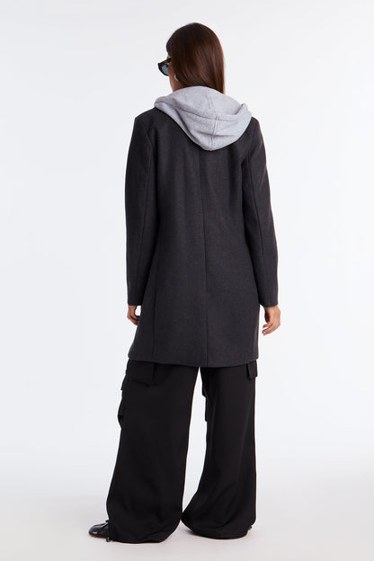 Desiree Hooded Two-fer Coat - Black/combo