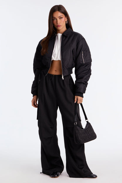 Charlie Cropped Nylon Blend Bomber Jacket - Black