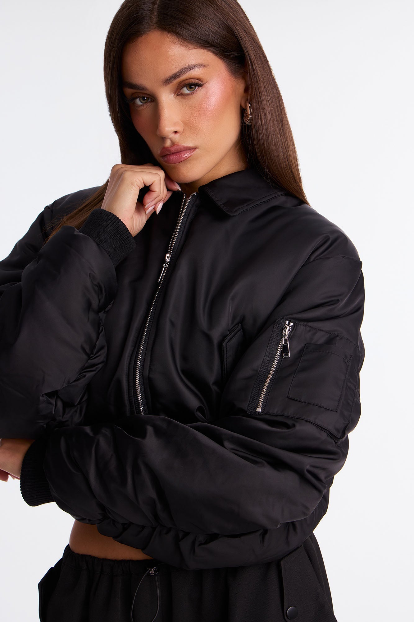Charlie Cropped Nylon Blend Bomber Jacket - Black
