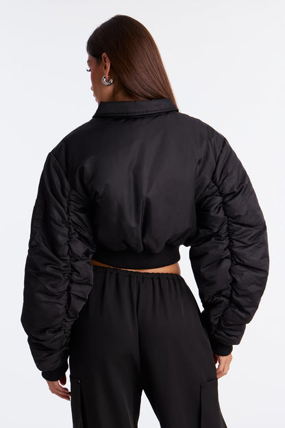 Charlie Cropped Nylon Blend Bomber Jacket - Black