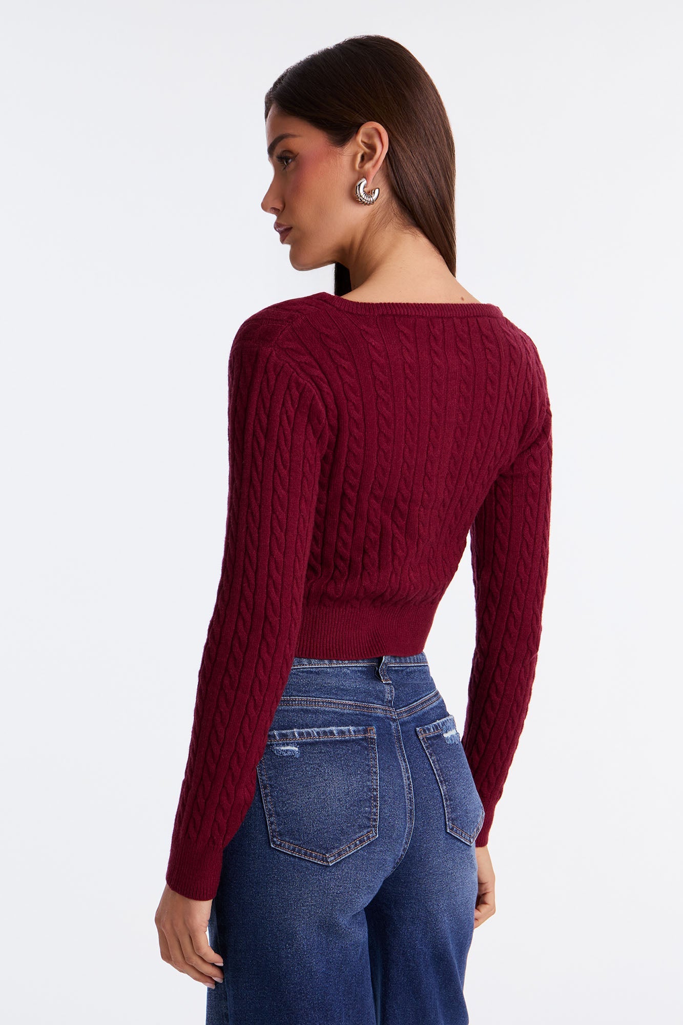 Elowen Cable Knit Cardigan - Burgundy