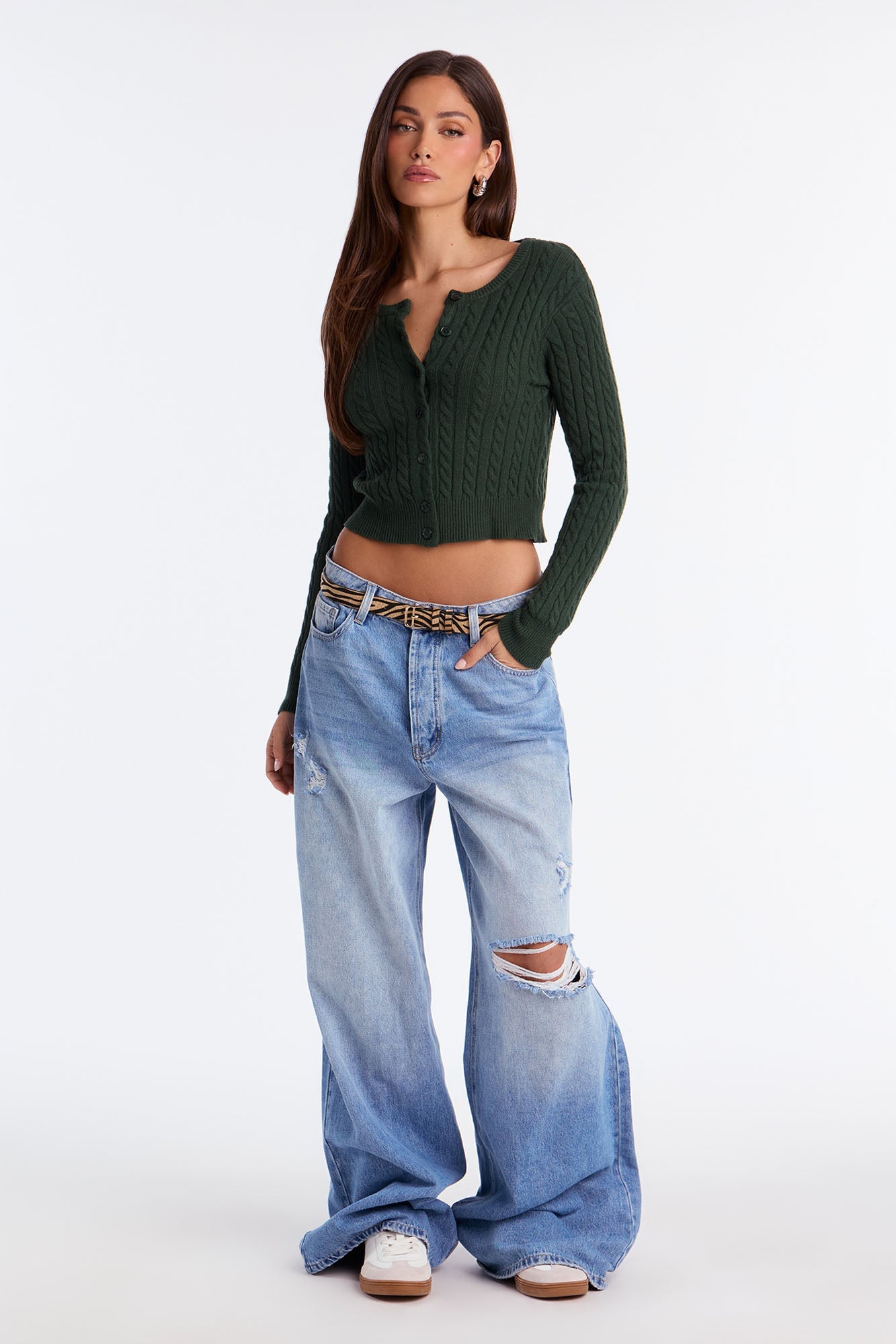 Elowen Cable Knit Cardigan - Hunter Green