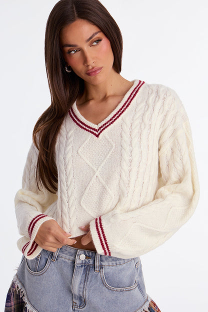 Sun Coast Cable Knit Sweater Top - White/combo
