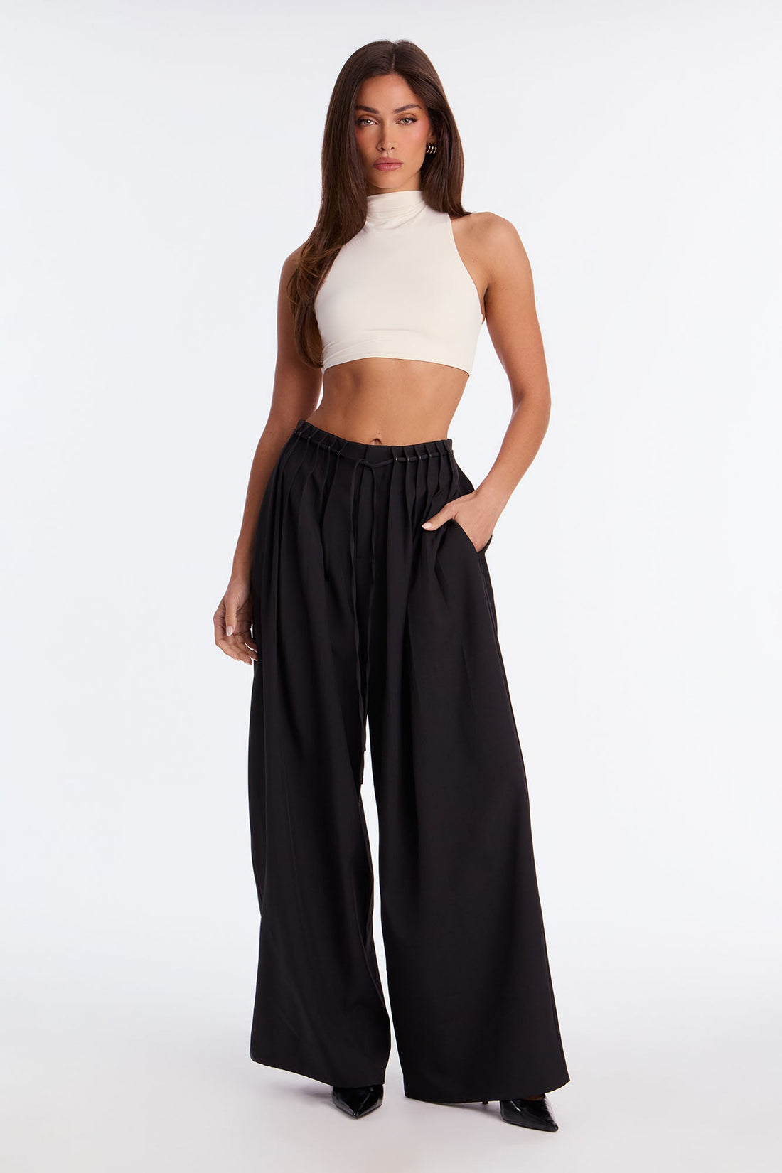 Berlin Pleated High Rise Wide Leg Trouser Pant 32″ - Black