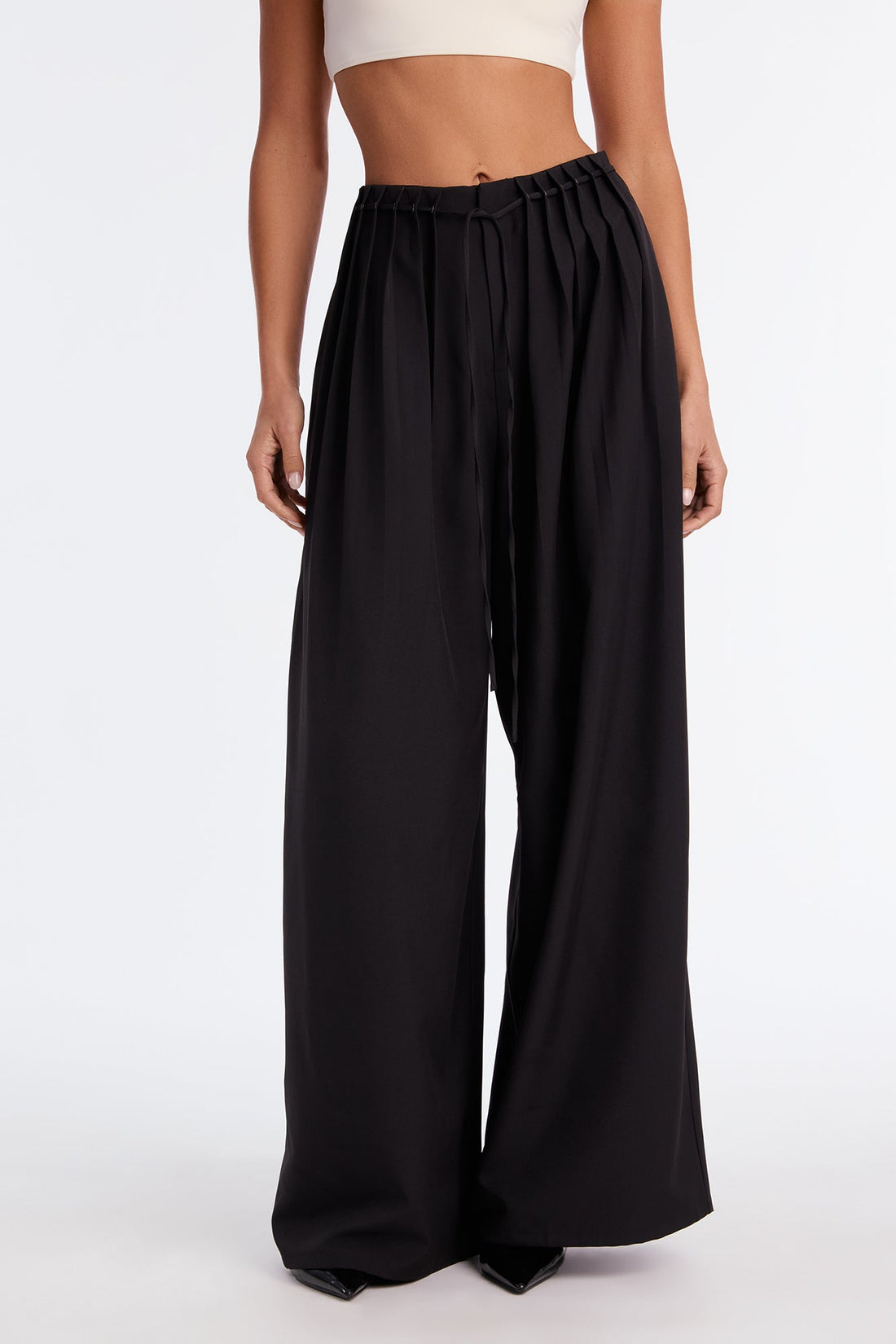 Berlin Pleated High Rise Wide Leg Trouser Pant 32″ - Black