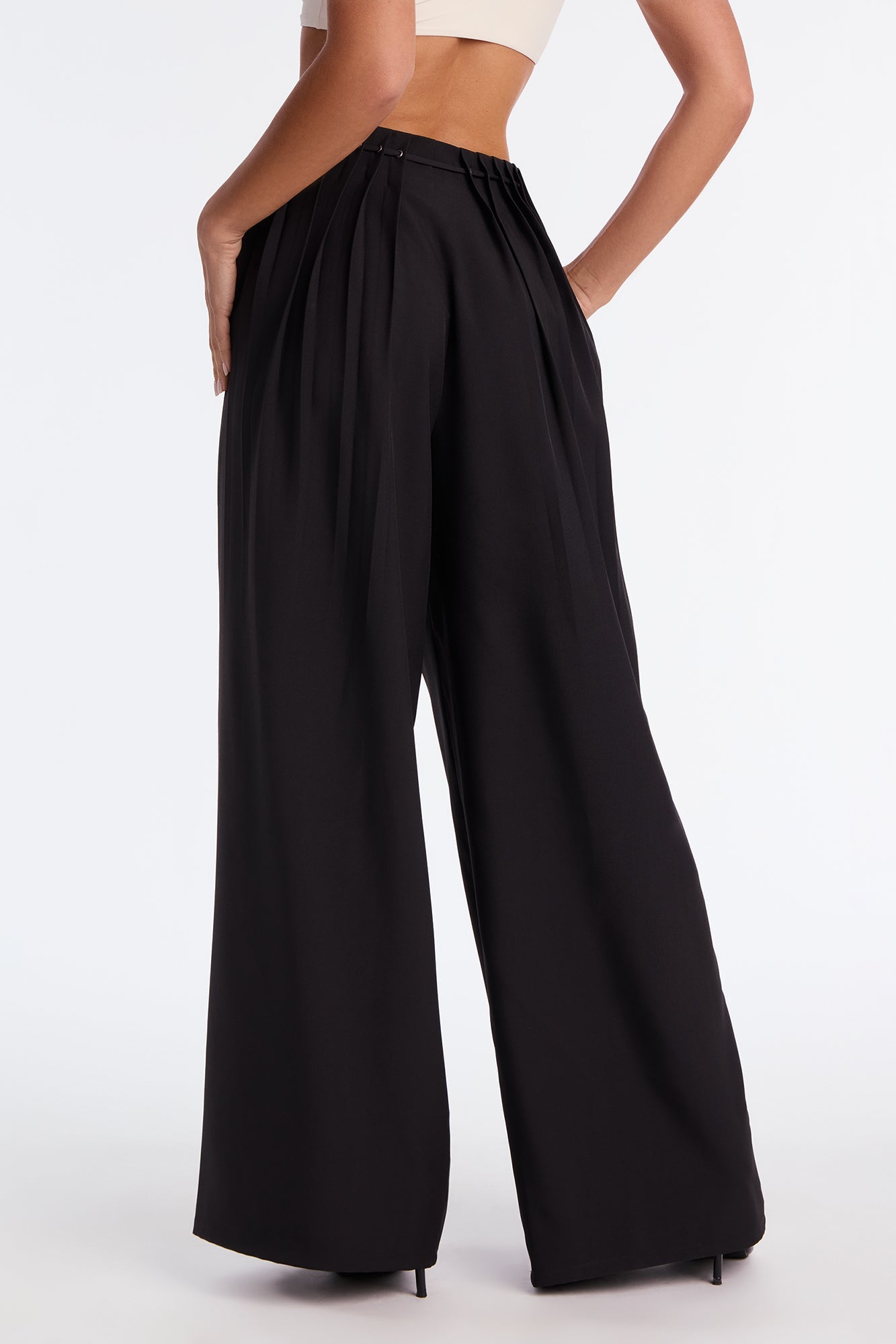 Berlin Pleated High Rise Wide Leg Trouser Pant 32″ - Black