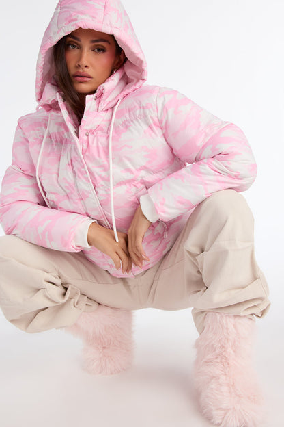 Ski Views Camouflage Puffer Jacket - Pink/combo