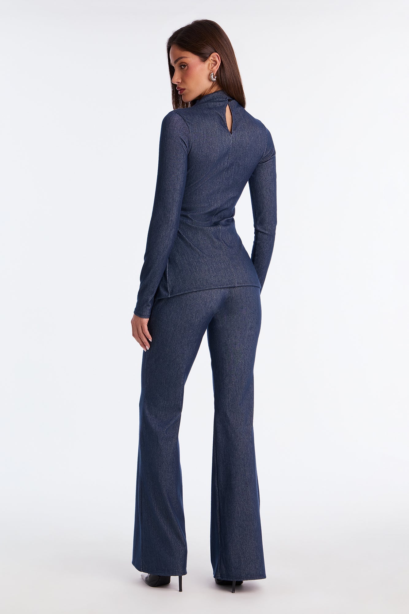 Vanna Knit Flare Leg Pant Set - Denim