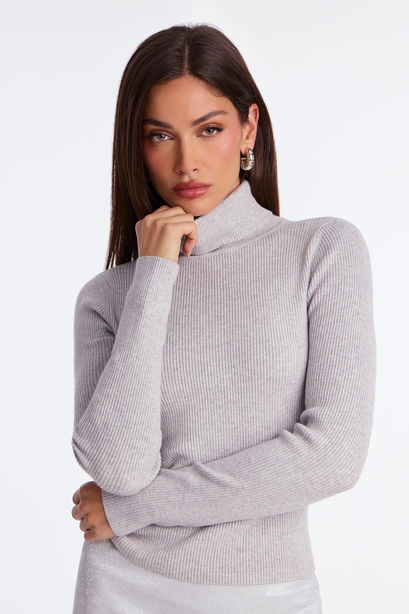 Sylvee Turtle Neck Sweater Top - Heather Grey