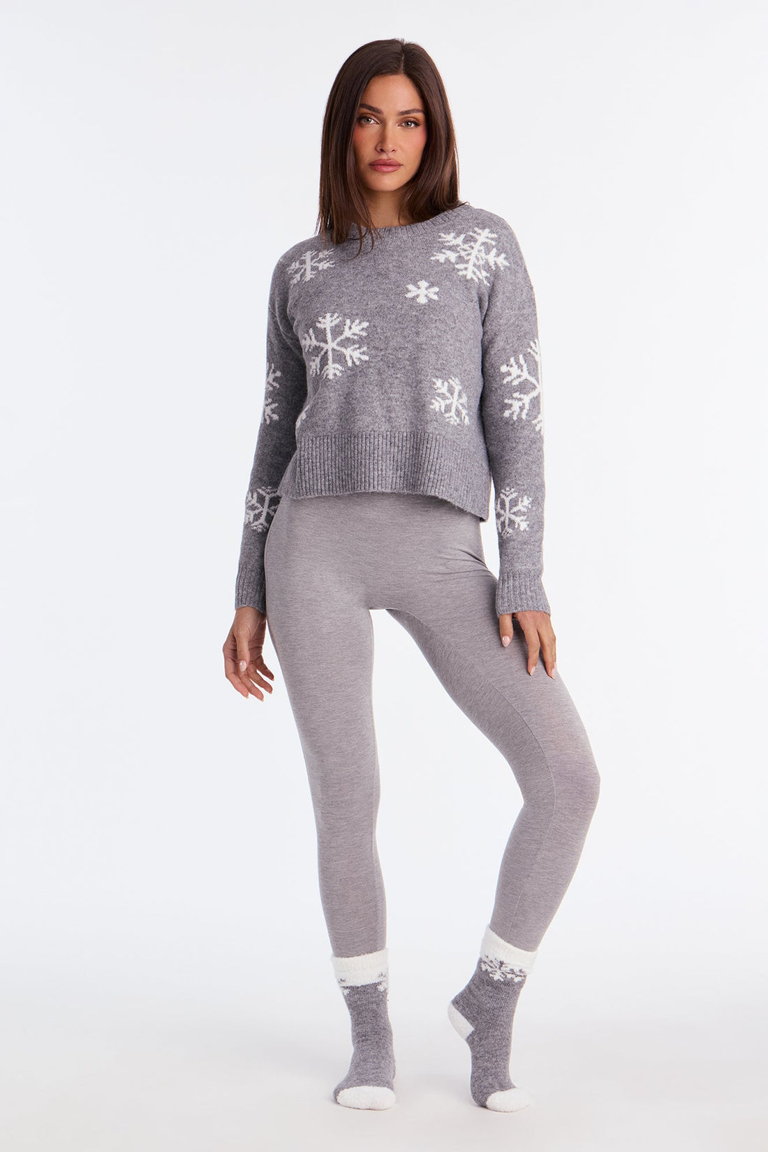 Snowy Feels Fair Isle Socks And Sweater Set - Grey/combo