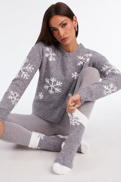 Snowy Feels Fair Isle Socks And Sweater Set - Grey/combo