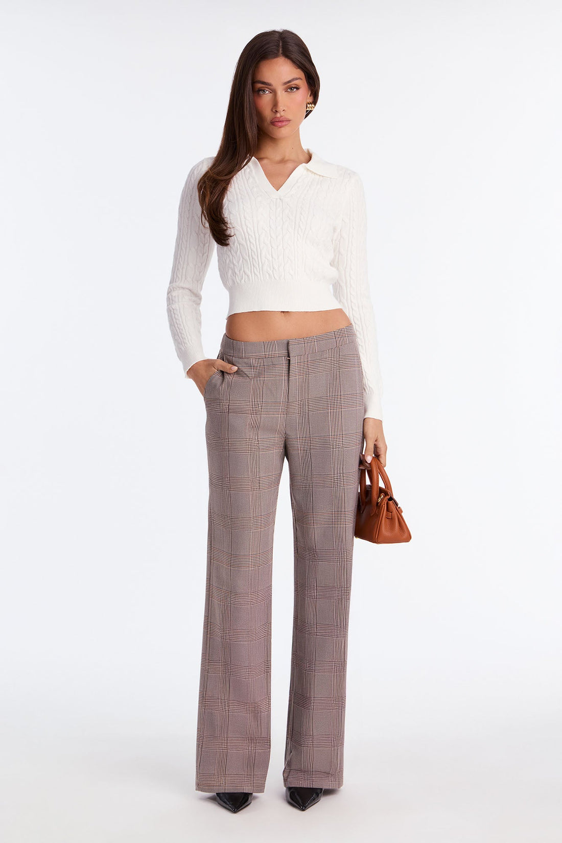 Florence Mid Rise Wide Leg Trouser Pant 32″ - Brown/combo