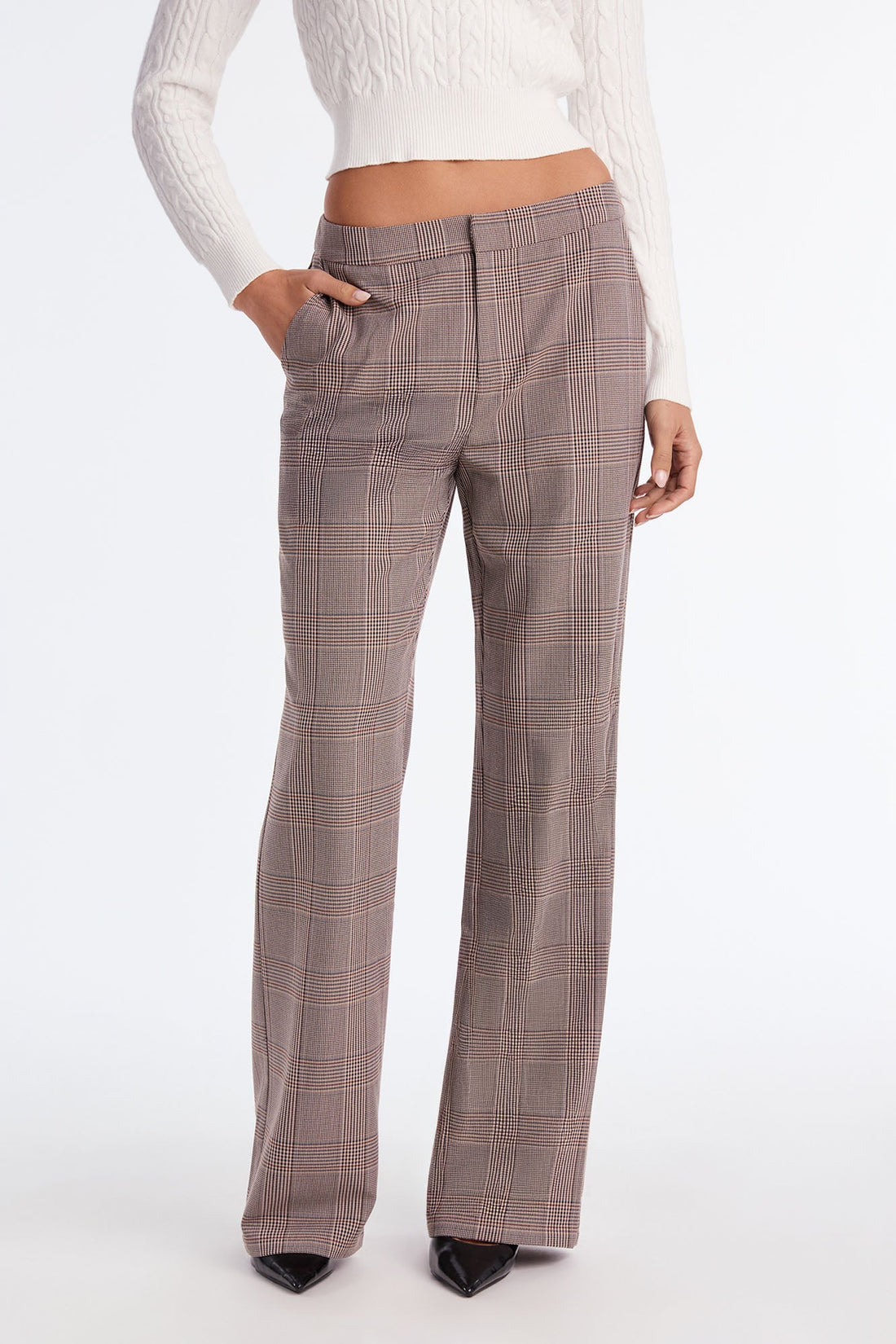 Florence Mid Rise Wide Leg Trouser Pant 32″ - Brown/combo