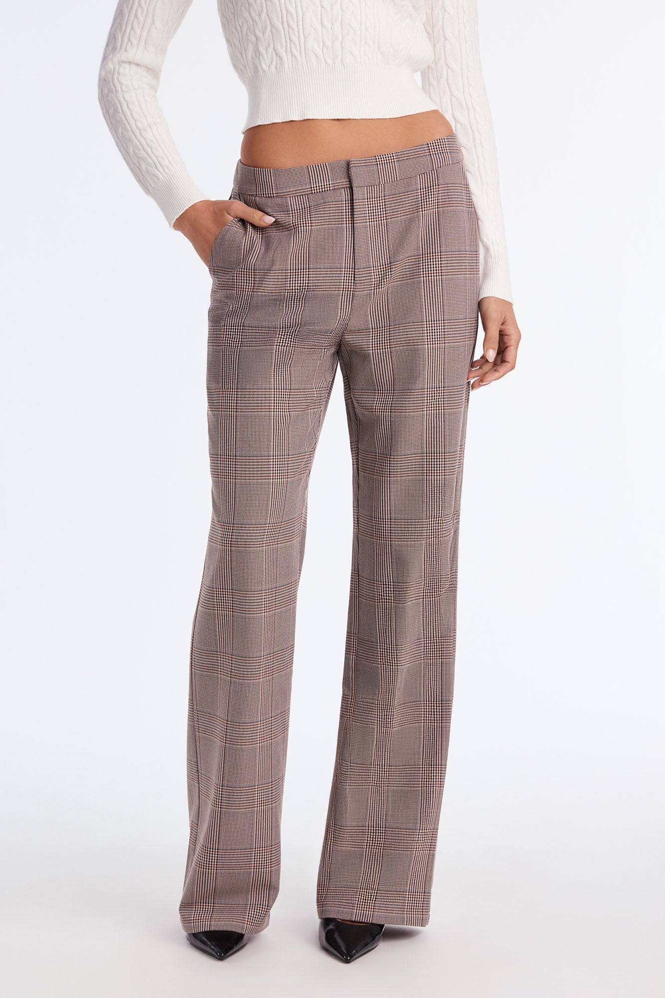 Florence Mid Rise Wide Leg Trouser Pant 32″ - Brown/combo