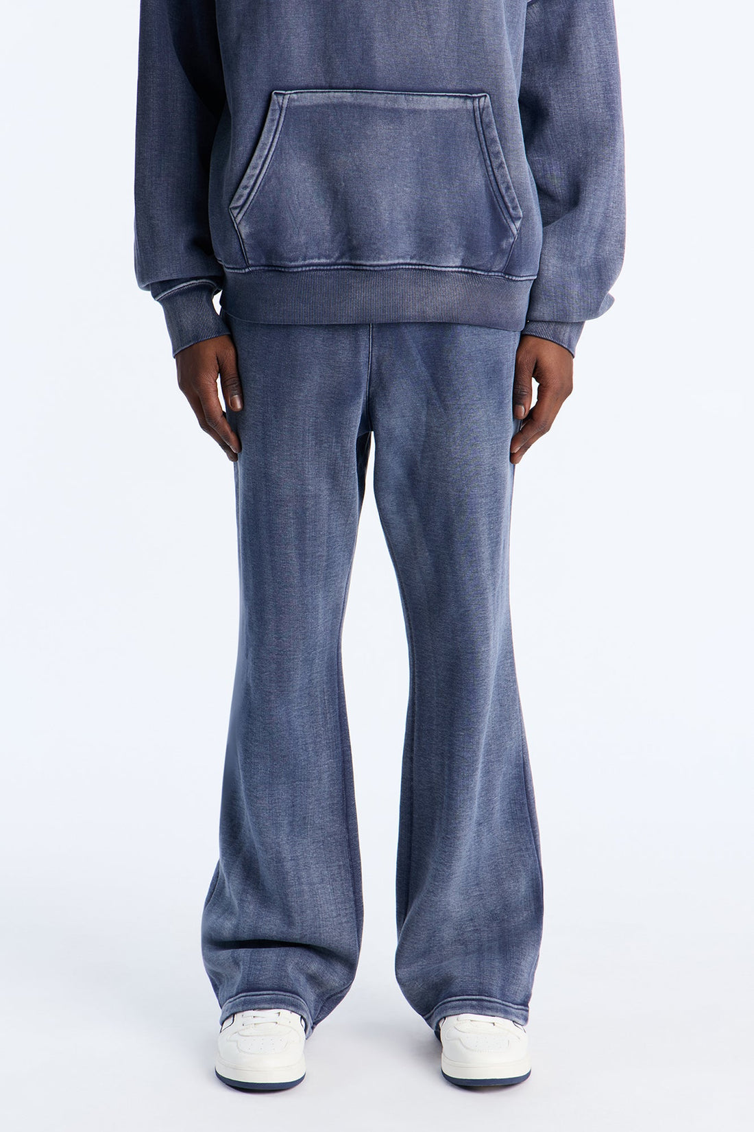 Acid Wash Heavyweight Slim Flare Sweatpants - Navy