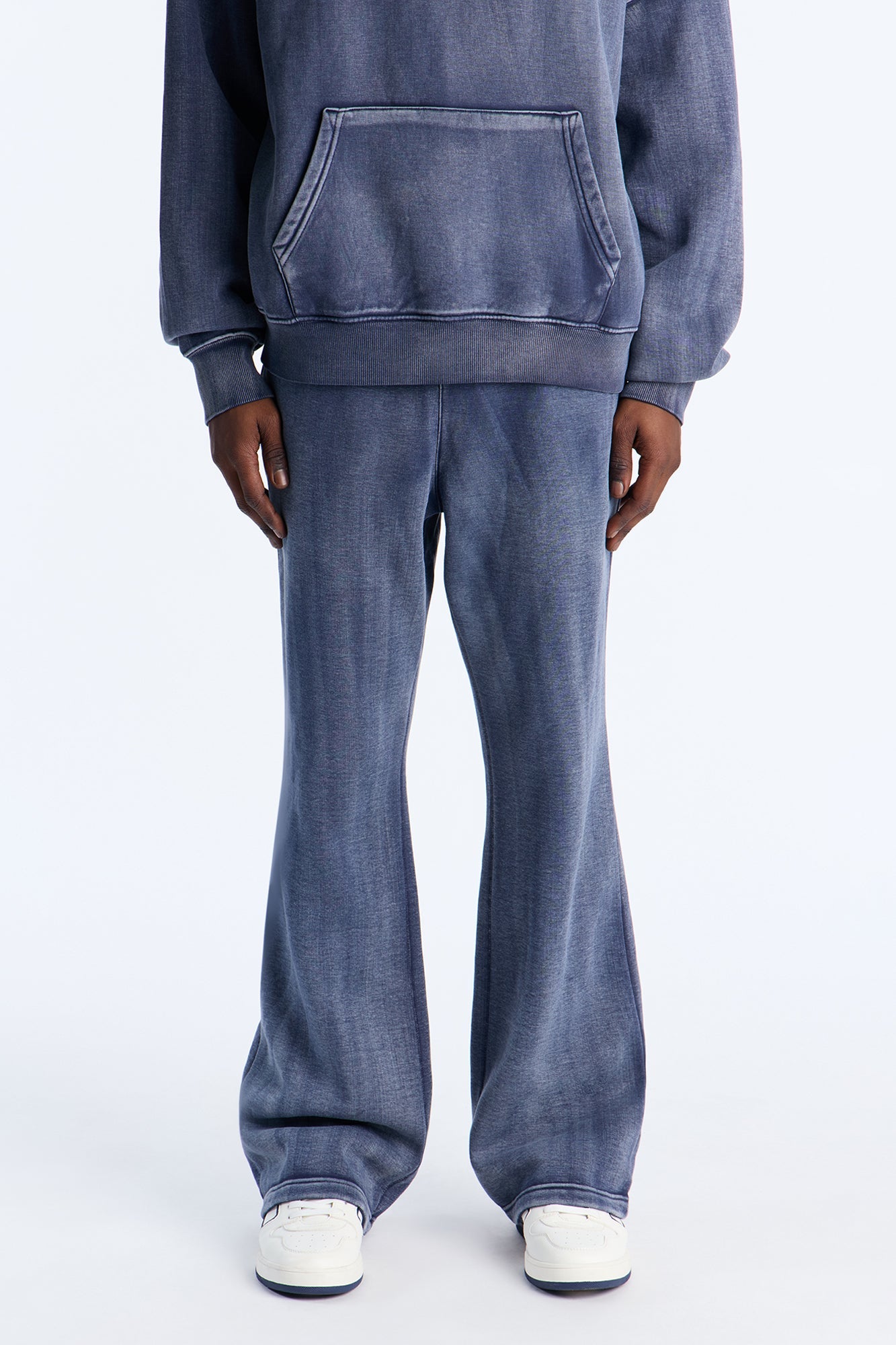 Acid Wash Heavyweight Slim Flare Sweatpants - Navy