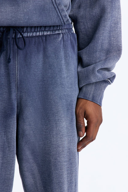 Acid Wash Heavyweight Slim Flare Sweatpants - Navy