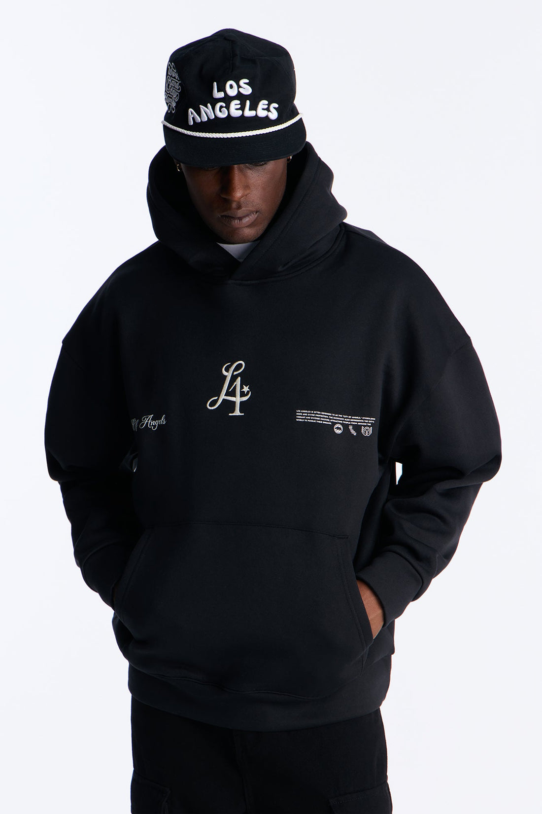 City Of Angels Embroidered Hoodie - Black