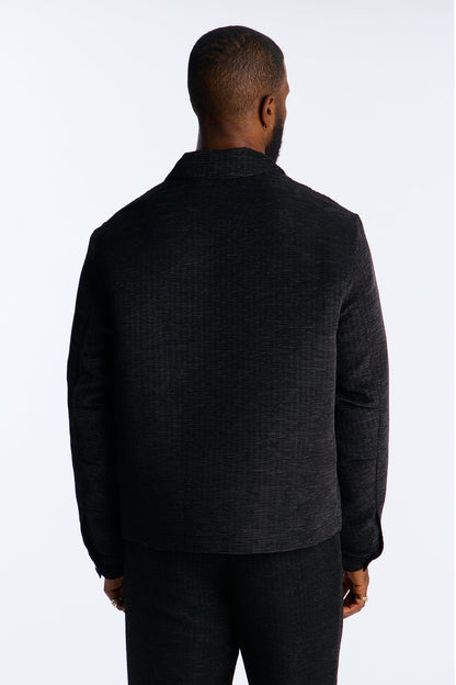 Cropped Michael Textured Hidden Snap Work Jacket - Black