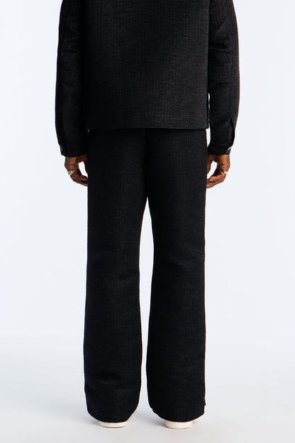 Stacked Straight Flare Textured Michael Slit Pant - Black