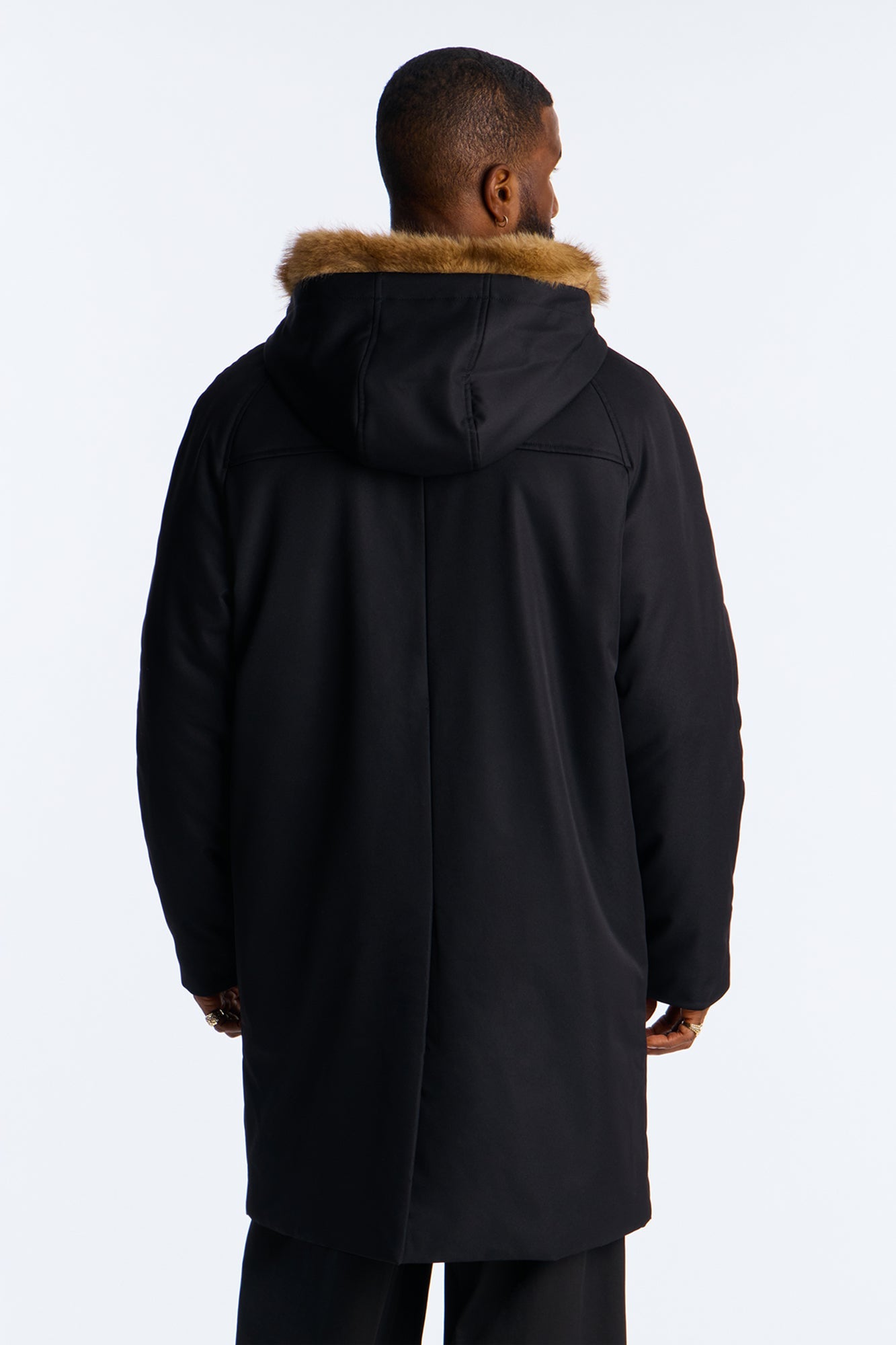 Padded Hooded Faux Trim Iced Out Parka - Black