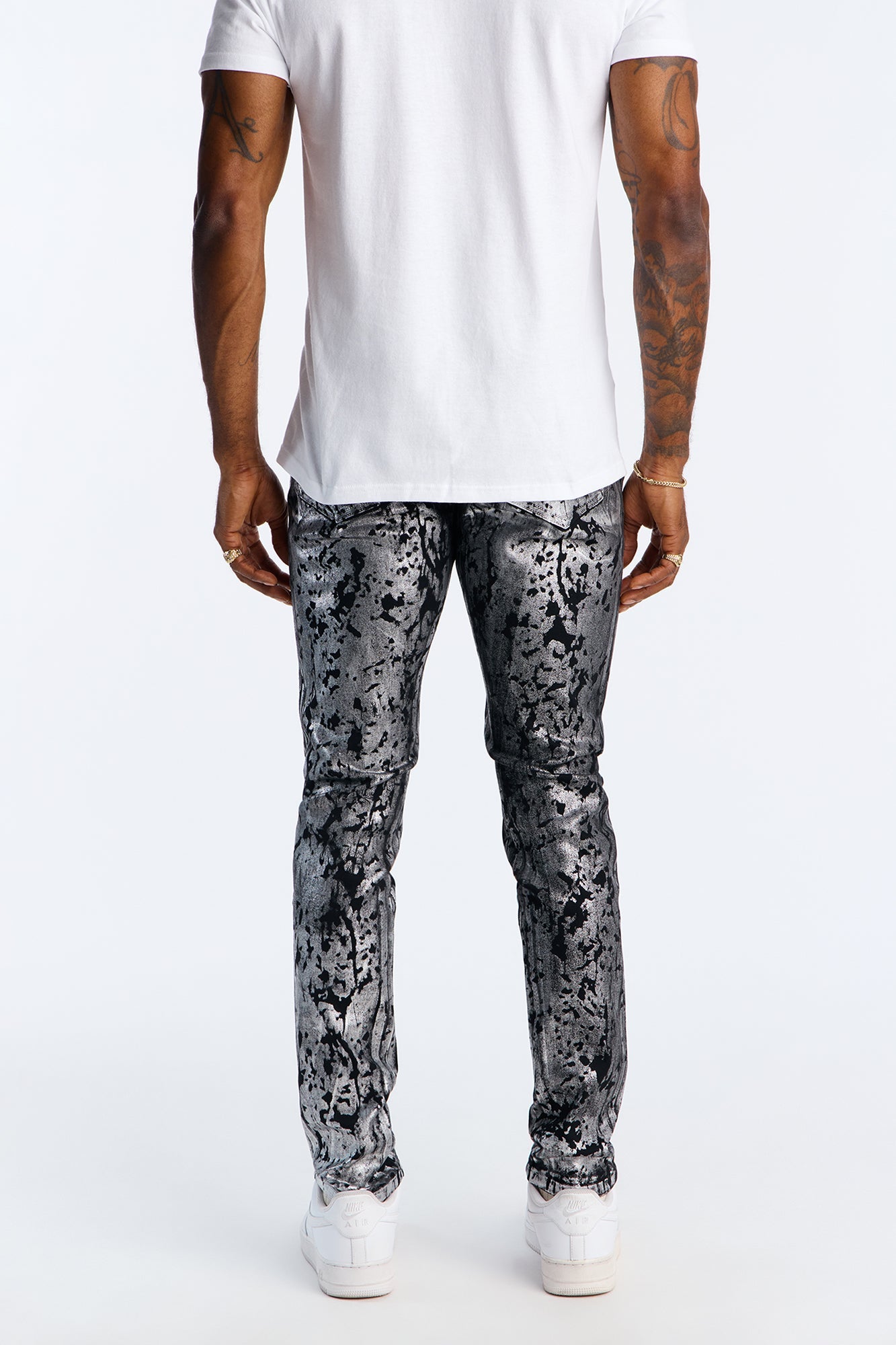 Stacked Skinny Chrome Dripped Jean - Black/combo
