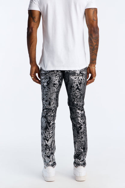 Stacked Skinny Chrome Dripped Jean - Black/combo
