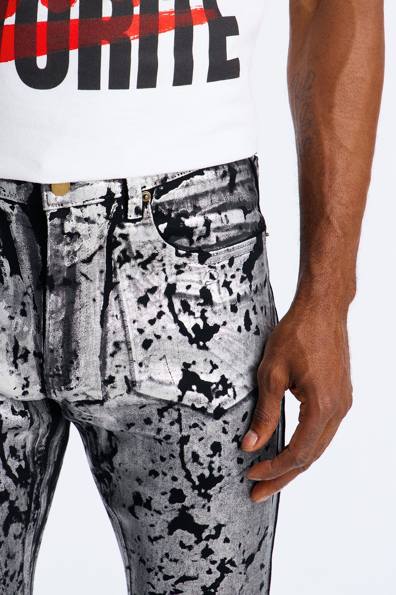 Stacked Skinny Chrome Dripped Jean - Black/combo