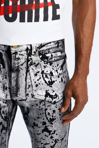 Stacked Skinny Chrome Dripped Jean - Black/combo
