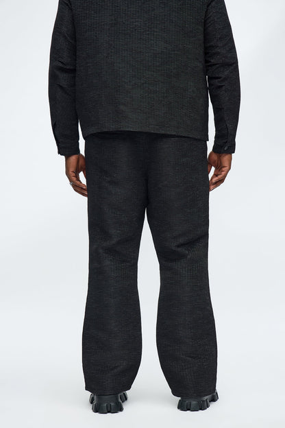 Stacked Straight Flare Textured Michael Slit Pant - Black